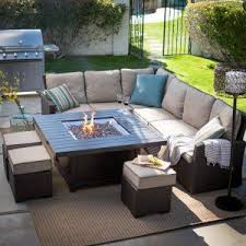 Belham Living Brookville All Weather Wicker Sofa With Longmont Fire Pit Table Www Hayneedle Com Fire Pit Patio Set Fire Pit Patio Fire Pit Table Set
