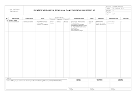Kecelakaan umum adalah kecelakaan yang terjadi tidak ada hubungannya dengan pekerjaan seperti kecelakaan pada waktu hari libur/ cuti, kecelakaan di rumah dll. Formulir Identifikasi Bahaya Penilaian Resiko Dan Pengendalian Resiko K3 Manajemen K3 Umum