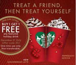 Starbucks Hot Buy 1 Get 1 Free Holiday Drink Select Members Holiday Drinks Starbucks Bogo Drinks