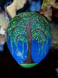 Weeping Willowtree Stone Painted River Rock Painted Tree Stones Series Dot Art Rock Leslie Peery Rock Painting Designs Painted Rocks Rock Painting Art