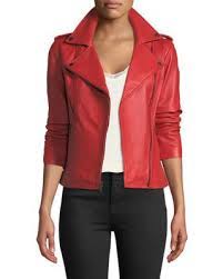 Neiman Marcus Leather Motorcycle Jacket Women Top Design Fashion Red Jacket Outfit