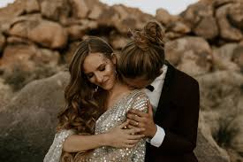 New Year S Eve Elopement Wedding In Joshua Tree National Park California Sequined Dress And Maroon Suit And Ombre Bouq Elope Wedding Elopement Dreamy Wedding