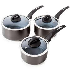Details About 3 Piece Aluminium Pan Set Saucepans W Glass Lids Hob Induction Suitable Pans Pan Set Aluminum Pans Cookware Set