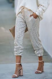 Just Dance Pocketed Sequin Joggers Champagne Shopperboard