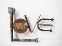 Metal Love Sign Welded Metal Word Art Rusty Industrial Sign Etsy Metal Art Projects Metal Words Word Art
