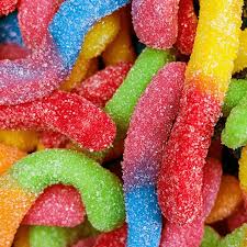 Glucose syrup, sugar, gelatin, citric acid, pectin, artificial flavors, colors added: Sour Gummy Worms Sour Bears Sour Candy Trolli