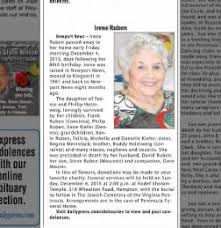 Obituary for Irene Ruben (Aged 86)