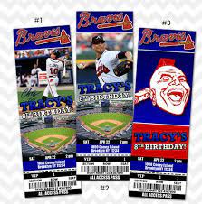 Atlanta Braves Ticket Invitation Perfect For Any Age Occasion Etc Simply Message Us Your Customiz Braves Tickets Atlanta Braves Birthday Brave Invitation