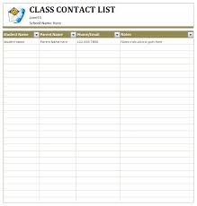 School Class Contact List Template Excel Contact List List Template School List