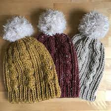 Crochet Cable Hat Ready To Ship Cable Beanie With Oversized Pompom Crochet Slouchy Hat Slouchy Crochet Cable Crochet Beanie Cable Crochet