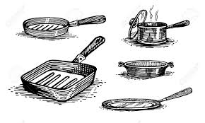 A kitchen or cooking utensil is a little handheld instrument utilized for cooking purposes. Pans Cooking Pots Set Of Dishes Healthy Lifestyle Delicious Royalty Free Cliparts Vectors And Stock Illustration Image 124559133