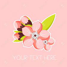 アンズの花の枝とグリーティング カード。ミニマリスト スタイルの春の季節のフラット ベクトル イラスト ピンクさくらのイラスト素材・ベクター  Image 70369418