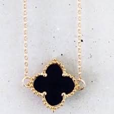 Black And Gold Jewelry Clover Black Gold Necklace Chain Charm Arpel Black Gold Necklace Four Leaf Clover Necklace Clover Necklace