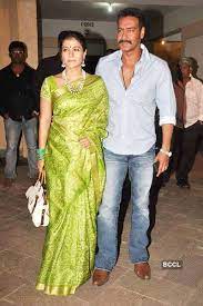 Kajol And Ajay Devgn At Mata Ki Chowki Held By Sanjay Dutt At His Residence Stylish Sarees Blouse Designs Indian Saree Look