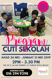 Banyak sebenarnya aktiviti yang boleh dilakukan surirumah seperti saya untuk habiskan masa bersama anak tadika tanpa belanja besar sempena musim cuti sekolah hujung tahun ni. Program Cuti Sekolah Whiztots