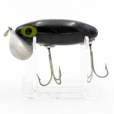 Black And Yellow Fishing Lures Vintage Fred Arbogast Jitterbug Lure Black 3 Inch Yellow Eyes In 2020 Yellow Eyes Vintage Fishing Lures Vintage