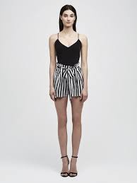 Black And White Striped Shorts Womens Alex Paperbag Shorts In Black White L Agence Official Site Striped Shorts Outfit White Shorts Outfit Short Women Fashion
