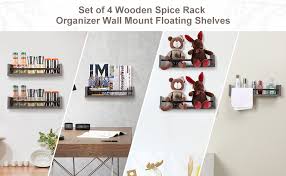 Get fast shipping on your order today! Burlywood Tqvai 4 Pack Wooden Spice Rack Organizer Wall Mount Floating Shelves Rustic Decoration Storage Rack Home Kitchen Home Decor Accents Princepalace Co Th