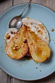 Roasted Pears With Cardamom Cashew Cream Recipe Roasted Pear Cooking Recipes Recipes