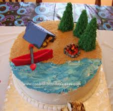Camping themed birthday cake cakecentral 9. Coolest Homemade Camping Cake With Lake And Canoe
