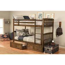 Two twin beds along one wall with extra storage. Somette Claire Twin Bunk Bed In Rustic Walnut Finish With Storage And Trundle Options On Sale Overstock 31294905
