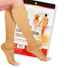 Zipper Medical Compression Socks With Open Toe Best Support Zipper Stocking For Varicose Veins Edema Swollen Or Sore Legs 15 20mmhg Medium Beige Walmart Com Walmart Com