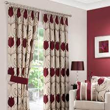 Dunelm Lalique Dark Red Polycotton Pencil Pleat Curtains W 228cm 90 X Drop 274c Red Curtains Living Room Pattern Curtains Living Room Burgundy Living Room
