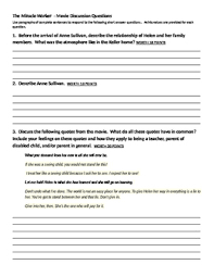 The Miracle Worker Short Answer Questions By Seeds Of Thought Tpt