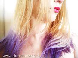 I have purple hair :d ! Blonde Hair Purple Dip Dye Hair Colors Ideas Hair Color Streaks Dip Dye Hair Blonde Hair Dye Colors