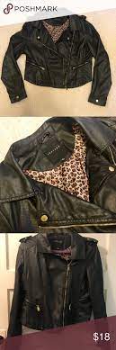 Black Vegan Leather Cropped Biker Jacket Petite Cropped Just Above The Hips Pleather Biker Jacket With Fun Leopar Cropped Biker Jacket Jackets Biker Jacket