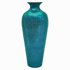 Decorshore Andalusian Sparkling Metal With Moorish Floral Vase 20 In Turquoise