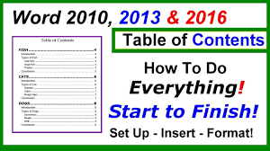 Word 2016 2013 2010 Table Of Contents Setup Inserting Formatting Table Of Contents Words Format