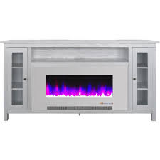 Cambridge Somerset 70 In White Electric Fireplace Tv Stand In Multi Color With Led Flames Crystal Rock Display And Remote Control Cam6938 1ww The Home Depot Electric Fireplace Tv Stand Fireplace Tv Fireplace