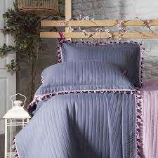 evim home puskullu cift kisilik yatak ortusu takimi fume g kurusu evidea