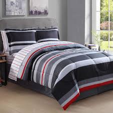 Natural cotton, premium down and heirloom quality bedding for over 100 years. Arde 8 Piece Boys Queen Rugby Stripes Comforter Set Gray White Grey Black Red Stripes Bedding Pattern Beautiful Colors Horizontal Striped Rugby Bed In A Bag With Sheet Set Buy Online In