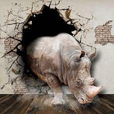 All horizontal vertical square panoramic. Rhinoceros Coming Out Of The Walls Wallpapers For Walls 3d Rendering Zoo Animals 3d Art 3d Wallpaper Png Transparent Clipart Image And Psd File For Free Down Wall Wallpaper Wallpaper For