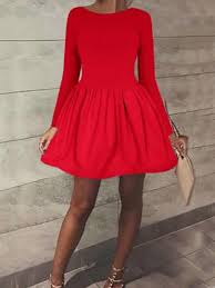 Ce nouveau modèle est ce que vous recherchez. Mini Robe Evasee Col Rond Manches Longues Elegant De Soiree Rouge Robes Mini Robes