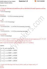 Download free printable exercises with answer keys: Ncert Solutions For Class 9 Maths Chapter 1 Number Systems Exercise 1 3