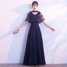 With its cinched waist and. Women Navy Blue Dress Girl Black Maxi Dress Wedding Bridal Evening Gown Piano Performance Gown Shawl Party Dinner Dress Shopee Malaysia