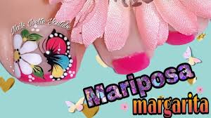 15 diseños de uñas de mariposa que te van a encantar mucho. Diseno De Unas Pie Margarita Y Mariposa Diseno De Unas En Tonos Rosa Youtube