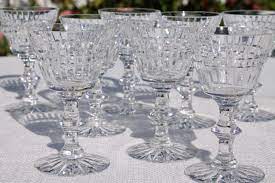 Vintage french crystal, set of tiny goblets, cordial or sherry glasses, dalton cristal d'arques verite. Set Of Eight Cut Crystal Wine Glass Or Cocktail Glasses Vintage Stemware