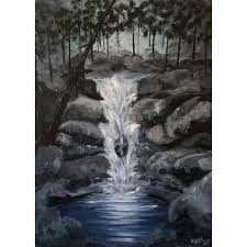 Black And White Oil Painting Waterfall In The Forrest An Original Oil In Black And White On 24x18x1 165 Liked On Polyvore Fe Grey Wall Art Black And White Painting Black Art Tattoo
