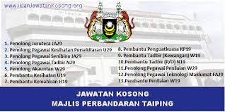 Penolong pegawai kesihatan persekitaran u29. Jawatan Kosong Jawatan Kosong Majlis Perbandaran Taiping Facebook