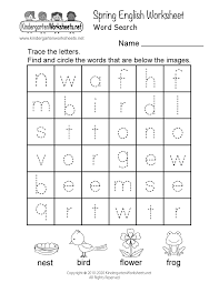 spring english worksheet for kindergarten word search
