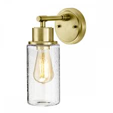 Hammered clear cylindrical glass shade. Icharacterful P44 Clear Glass Wall Light On Brushed Brass Fitting