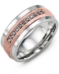 The most common rose gold wedding ring material is metal. Men S Hand Brushed Black Diamond Wedding Ring In Cobalt White Gold 10k 9mm 11 Black Diamonds 0 11ct Size 10 Madani Rings