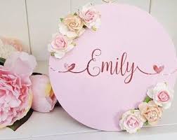 Floral Personalised Sign Wooden Round Name Plaque Wall Decor Nursery Girls Room Plaque Roses Personalised Plaque Name Plaques Personalized Signs Name Wall Decor