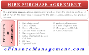 In malaysia, when you take out a loan from the bank to purchase a new car, you're essentially entering into a hire purchase agreement with the bank. Hire Purchase Agreement Contract