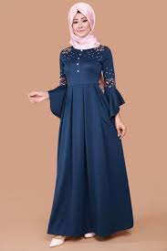 Volan Kol Nakisli Elbise Mdb3839 S Indigo Pakaian Wanita Model Pakaian Hijab Dan Model Pakaian