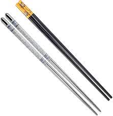 Buy 2 Pairs Metal Stainless Steel Chopsticks & Fiber Flower Yellow Chopstick  - Reusable Chop Sticks for Noodles Sushi Hotpot Square Grip to Hold Food  Perfectly Lightweight Korean Chinese Online at Low